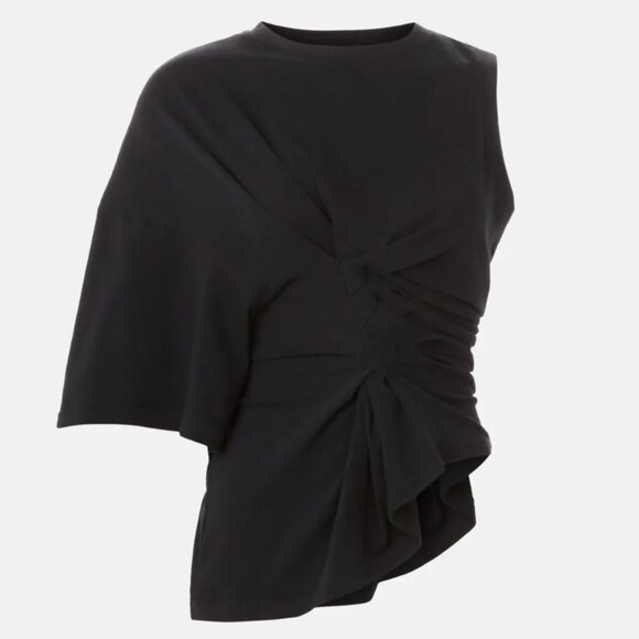 A.W.A.K.E MODE Tops - A.W.A.K.E. Mode Knotted Jersey Top Black Asymmetrical Short Sleeve Crop Medium M
